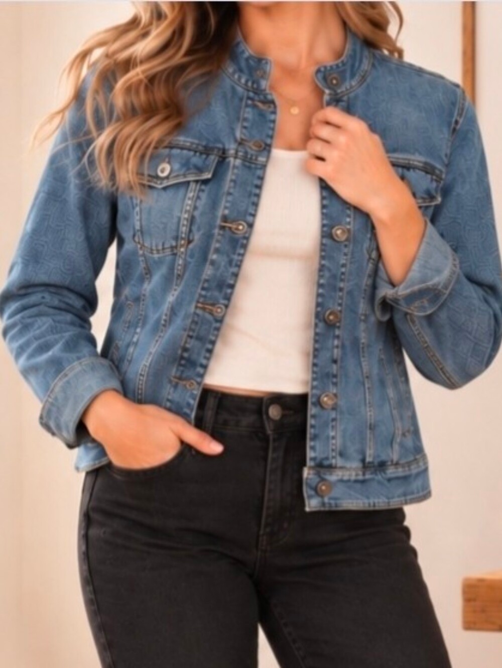 INC International Concepts Women’s Denim Jacket Size L Stretch Medium Wash